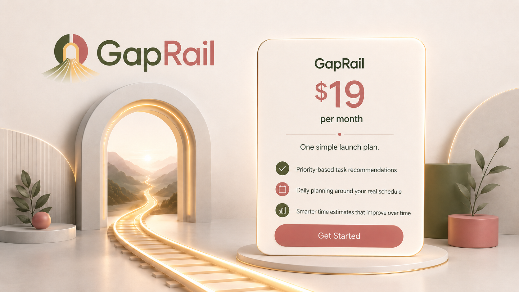 GapRail: one simple launch plan at $19 per month